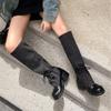 Thick Heel Strap Skinny Big Tube Black Boots Women's New Fashion Spice Girl Long Tube