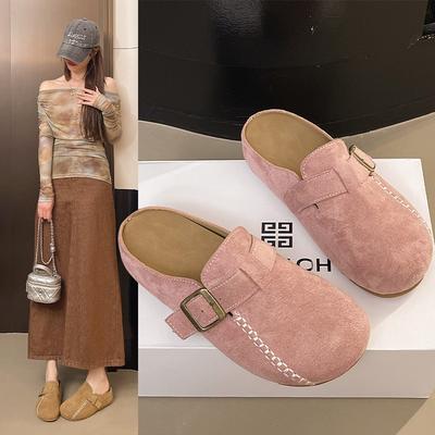 Женские шлепанцы Boken летние новые на плоской подошве с круглым носком, украшенные металлической пряжкой, шлепанцы-половинки с закрытым носком