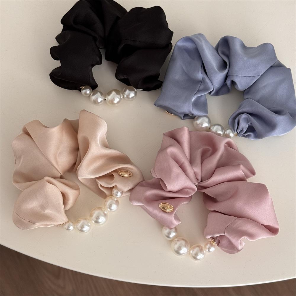 1pc Korean Version Gentle Temperament Pearl Border Large Intestine Circle Low Ponytail Headband Gold Label Hair Tie