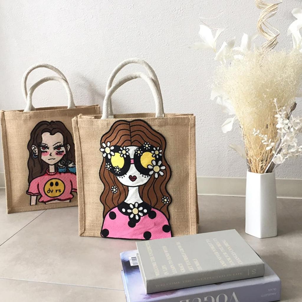 Jute Bag Handbag Small Cute Stylish Linen Tote Bag Basket Bag Summer Girl Jute [DIVA Rose] Women's (B)