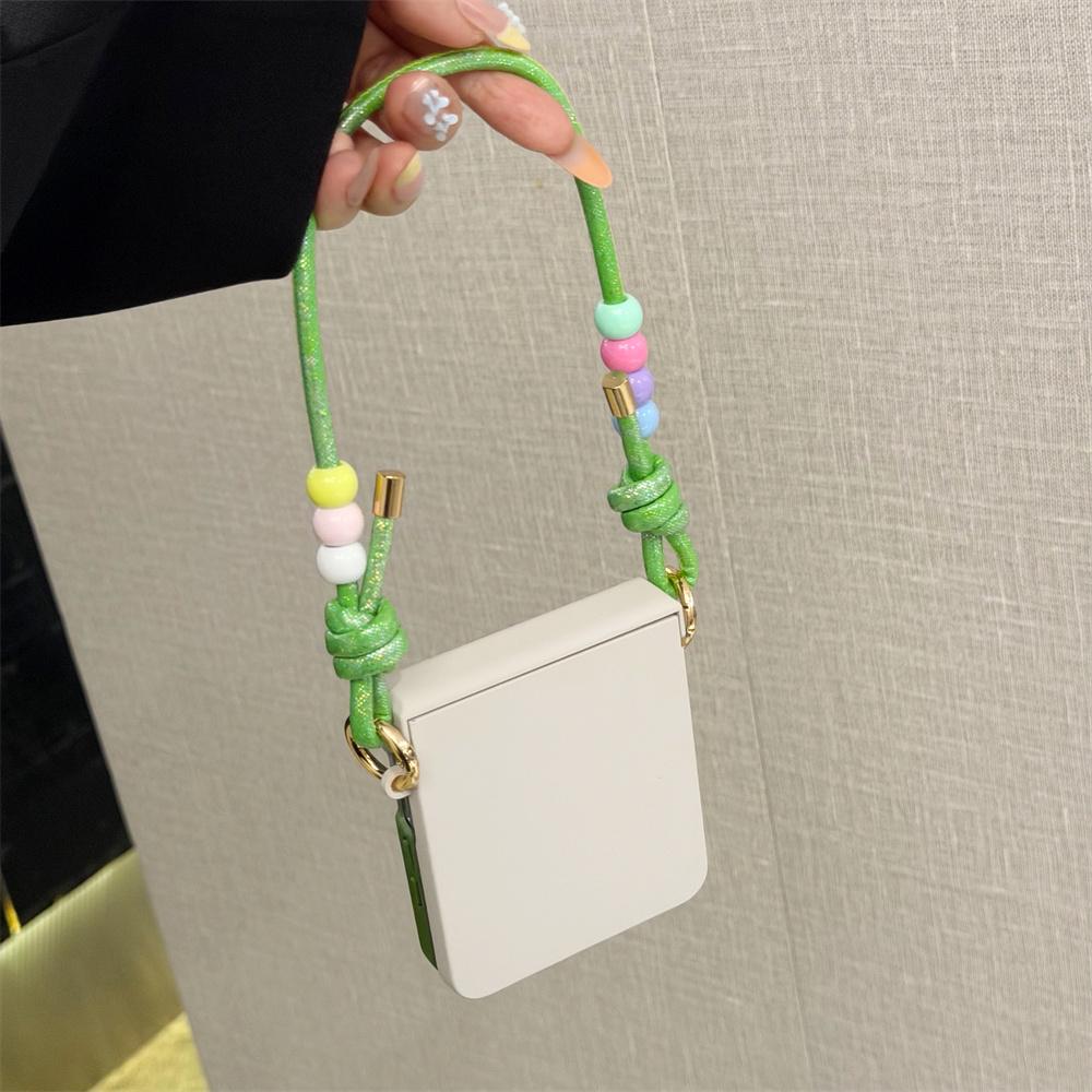 Gradient Color Hard Hinge Full Protection With Colorful Beaded Wrist Strap Phone Case For Samsung Galaxy Z Flip 8 7 FE 6 5 4 3