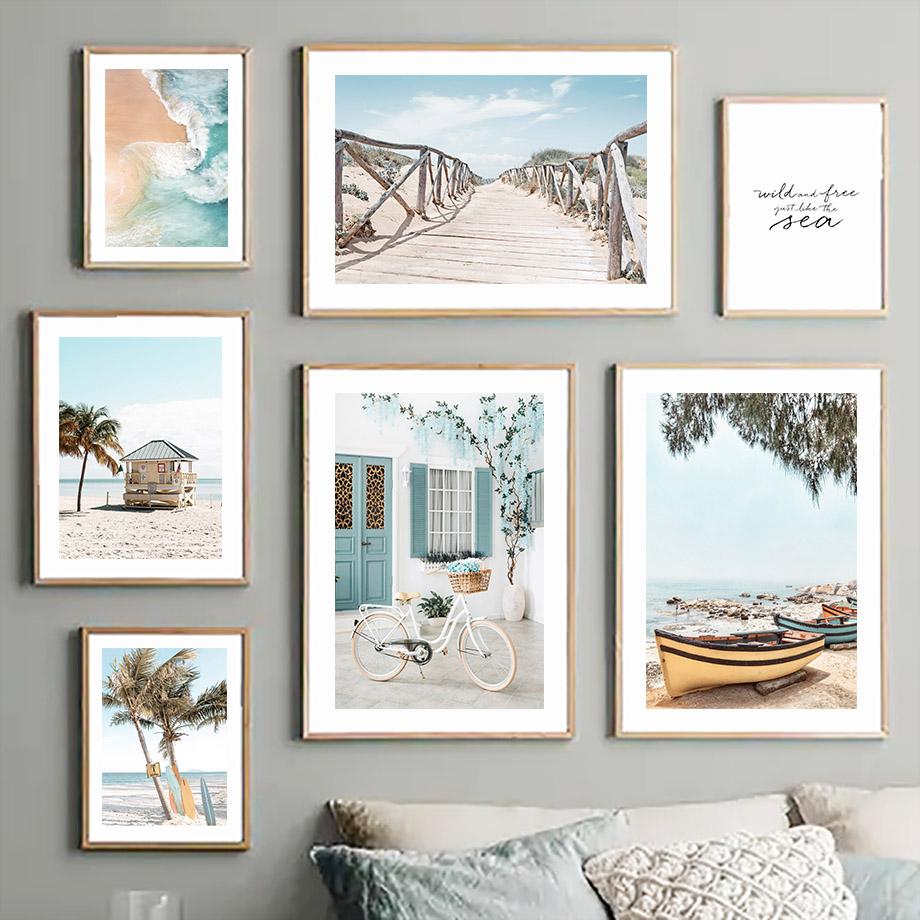 Кокосовая пальма доска для серфинга шале океан пляжный пейзаж настенная живопись на холсте скандинавские постеры с принтами настенная картина Декор в гостиную