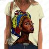 Новинка 2023 года, женский топ, футболка, свободный удобный топ с v-образным вырезом, летний крутой 3D-принт, оригинальный, простой, африканская красота, очень большой размер
