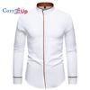 Cozy Up Men's Banded Collar Dress Shirts Wrinkle Free Long Sleeve Mandarin Collar Button Down Shirt