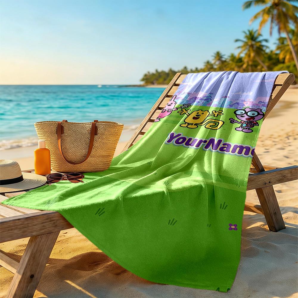 Wow! Wow! Wubbzy Customize Your Name Beach Towel Super Soft Microfiber Quickdry Fabric Perfect for Traveling Yoga Camping and Swimming