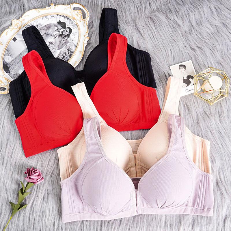 Breathable Plus Size Front Clasp Bra Wire Free Push Up Full Cup Wrapped Soft Bralette for Women