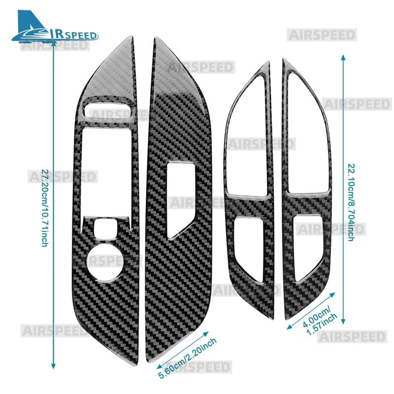 Real Soft Carbon Fiber Trim Sticker For Peugeot 208 e-208 2024 2025 Car Front Rear Window Lift Button Panel