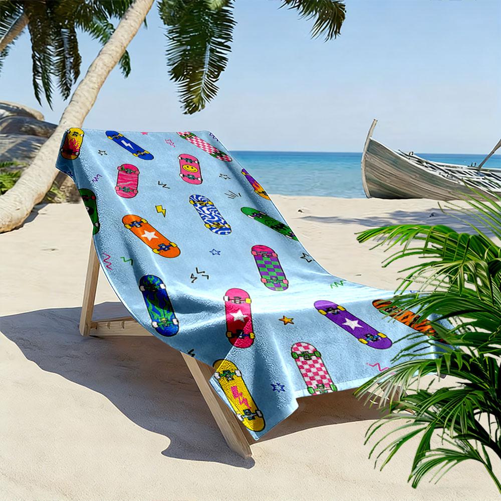 Vibrant skateboarding vibes Print beach towel, quick drying, suitable for travel, outdoor sports, jogging, the beach and swimming, gift
