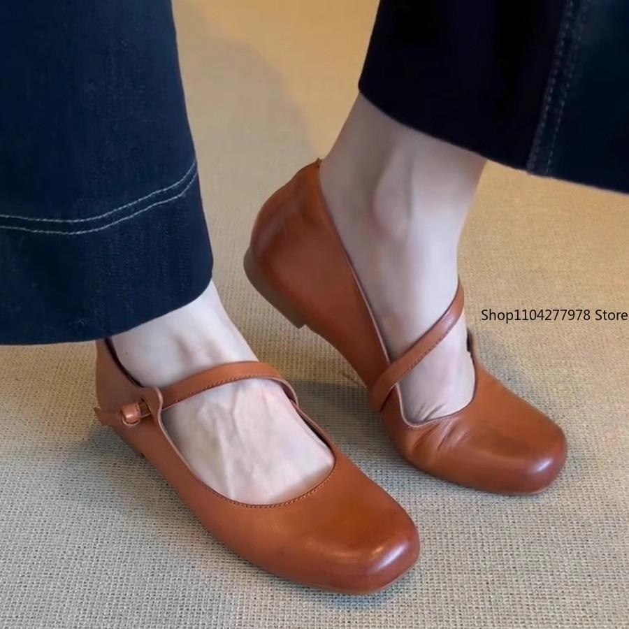 Fashion Mary Jane Single Shoes Thick Heel Shoes Elegant Classic Retro Square Toe Comfortable Soft Shallow Cut Low Heel Women's Shoes