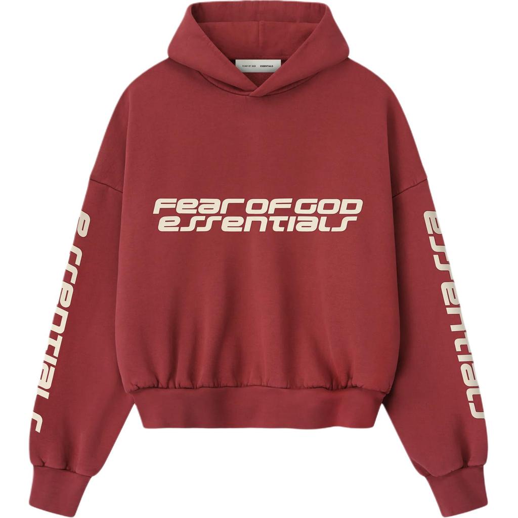 Fear of God Essentials Укороченная свободная толстовка Малиновая Мужские Топы Красная 192HO256901F