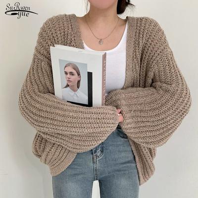 Винтажный кардиган в стиле Харадзюку, женский Повседневный осенне-зимний кардиган с рукавами-фонариками, пальто, уличная одежда, шикарный свитер Y2k, топы 23328