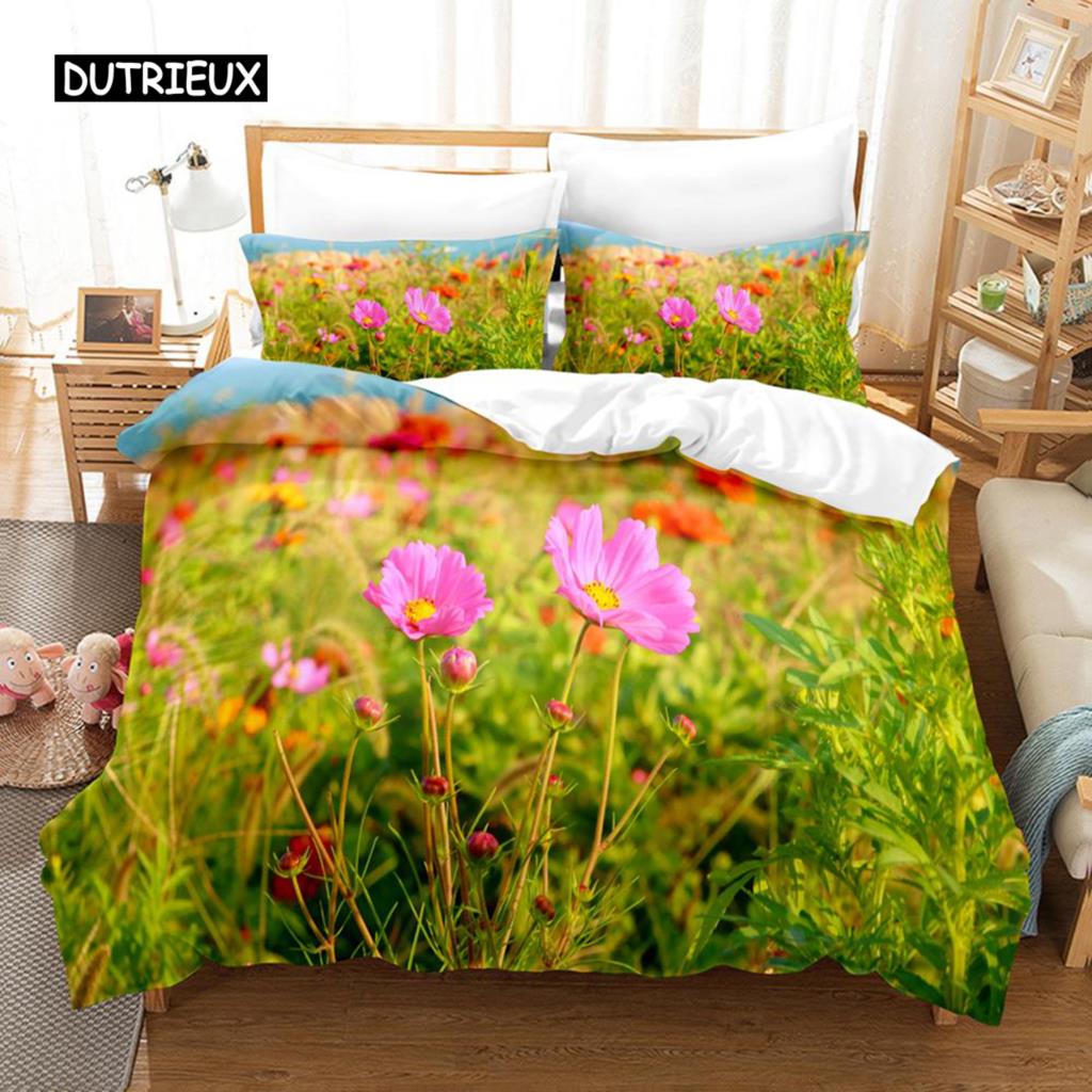 Комплект пододеяльников Natural Landscape Blue Sky Lawn Flower Double Queen King Size 2/3 шт. Полиэстеровое одеяло для детей, подростков и взрослых