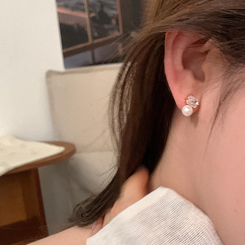 Серьги-гвоздики Design Sense Square Zircon Pearl женские маленькие изысканные легкие роскошные модные элегантные темпераментные универсальные серьги