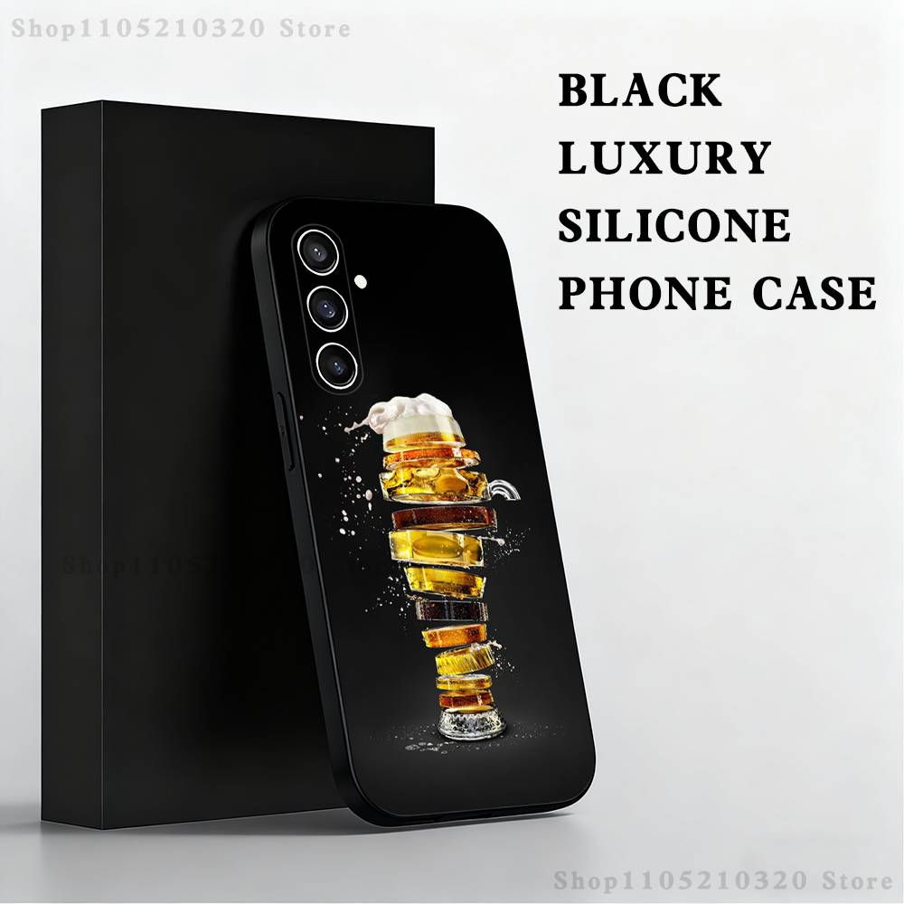 Beer Art Pattern Phone Case For Samsung S 25,24,23,22,30,21,10,9,Ultra,Plus,Lite,FE,4,5 G Black Soft Case
