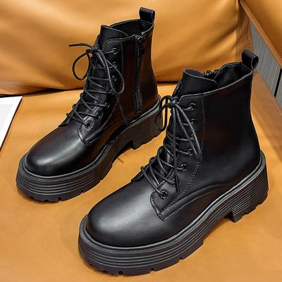 Женские простые и удобные рабочие ботинки на толстой подошве с высоким верхом, модные повседневные женские ботинки из кожи 35-40