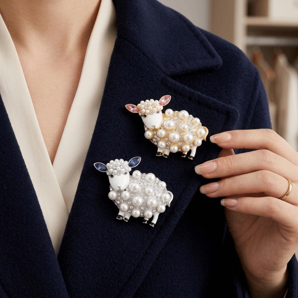 Cute Sheep Shape Sheep Brooch Pearl Coat Closure Pin Cardigan Closure Pin  Cardigan Coat Styling
