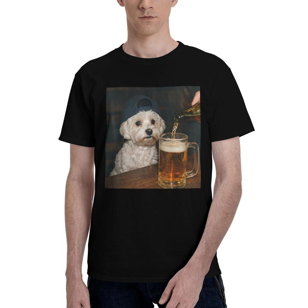 Printed Border Collie Drinking Beer Funny Dog Meme T Shirt for Unisex Unisex Cotton Tee Shirt Short Sleeve Clothing