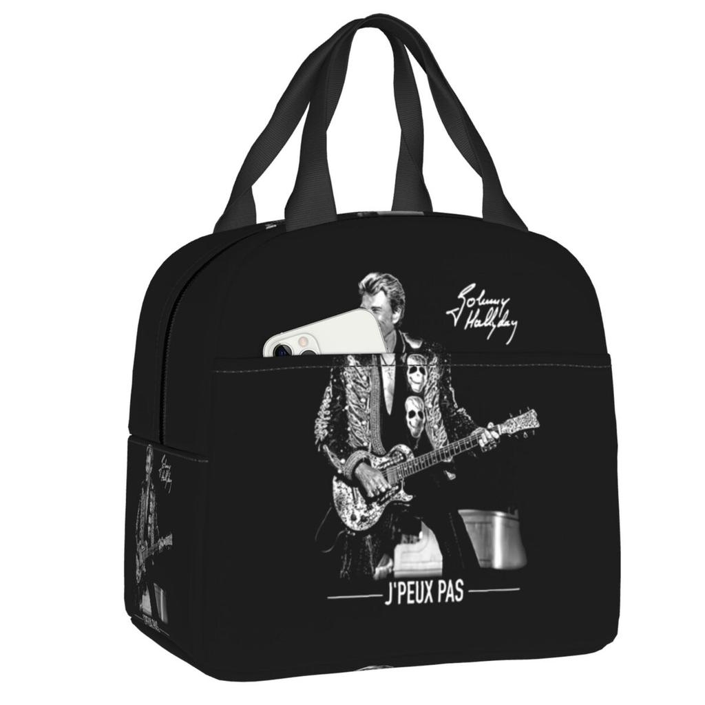 Custom Johnny Hallyday French Rock Singer Insulated Lunch Bag for Outdoor Picnic Resuable Cooler Thermal Bento Box Women Kids