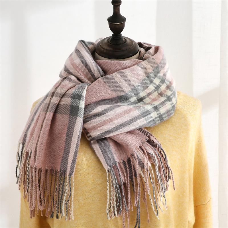 New Scarf Autumn and Winter Warm Shawl Scarf Female Sweet Imitation Cashmere Scarf Medium and Long Plaid Scarf