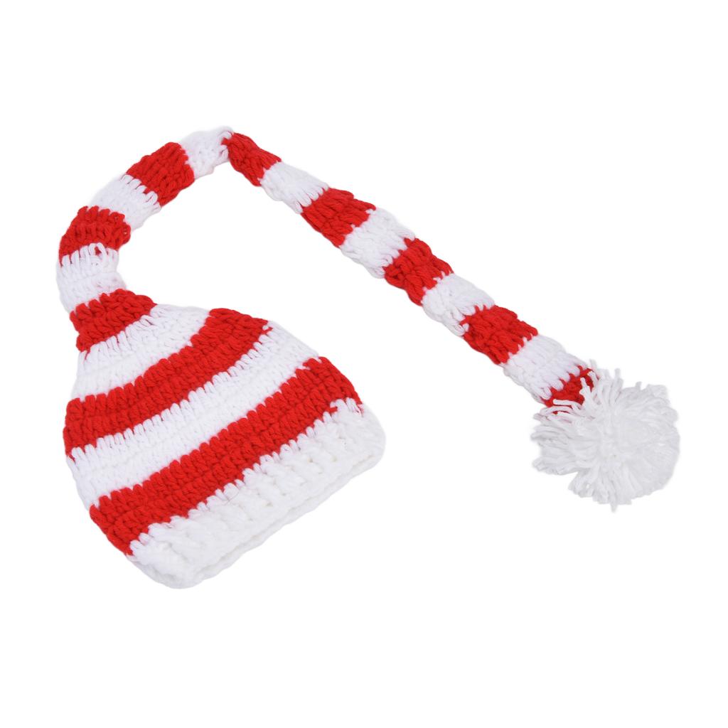 Baby Christmas Knit Hat Long Tail Shape Children Santa Hat for Baby Photography Props