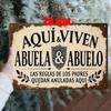Металлический плакат Настенное искусство Винтаж Ретро Испанская цитата AQUI VIVEN ABUELA ABUELO для Гостиной