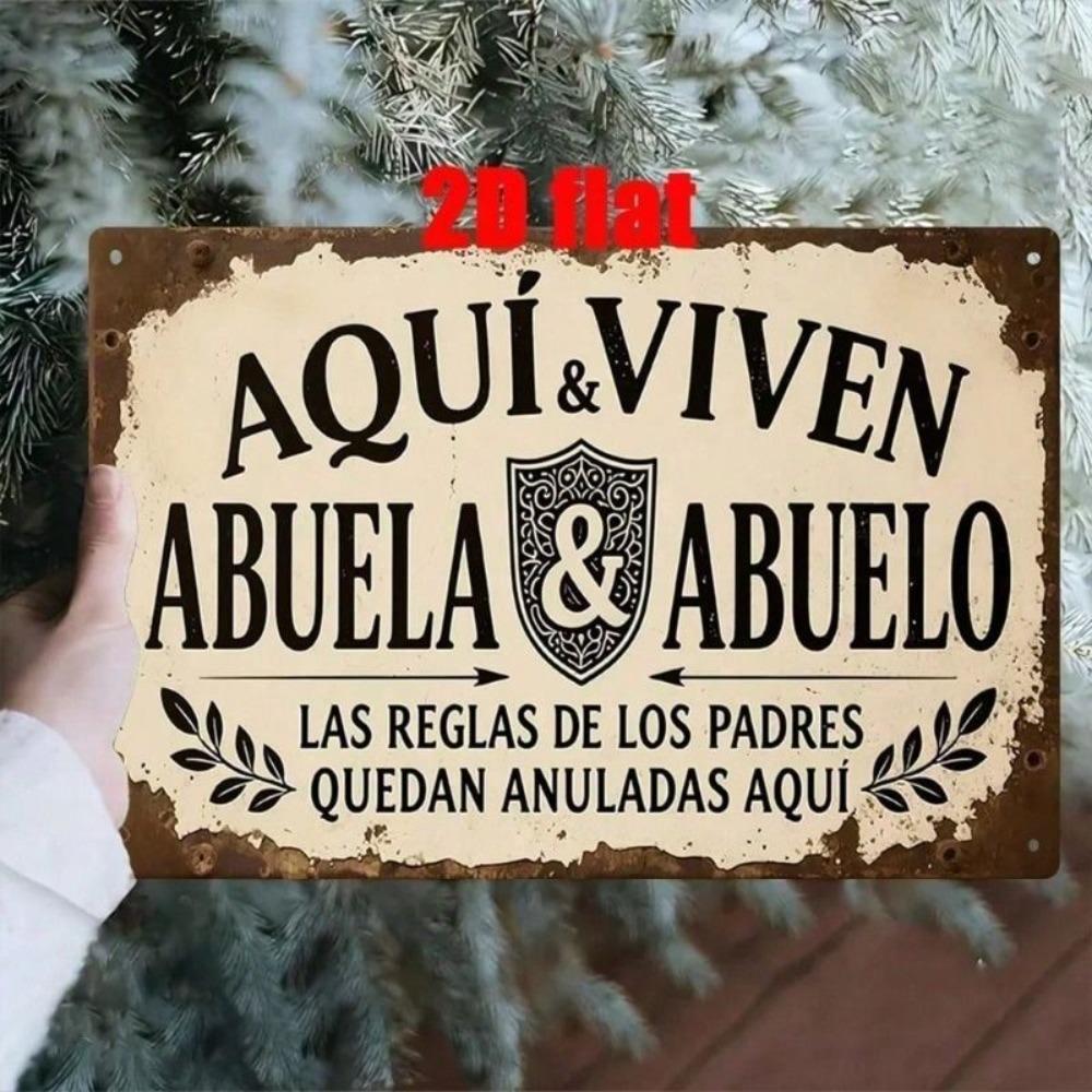 Металлический плакат Настенное искусство Винтаж Ретро Испанская цитата AQUI VIVEN ABUELA ABUELO для Гостиной