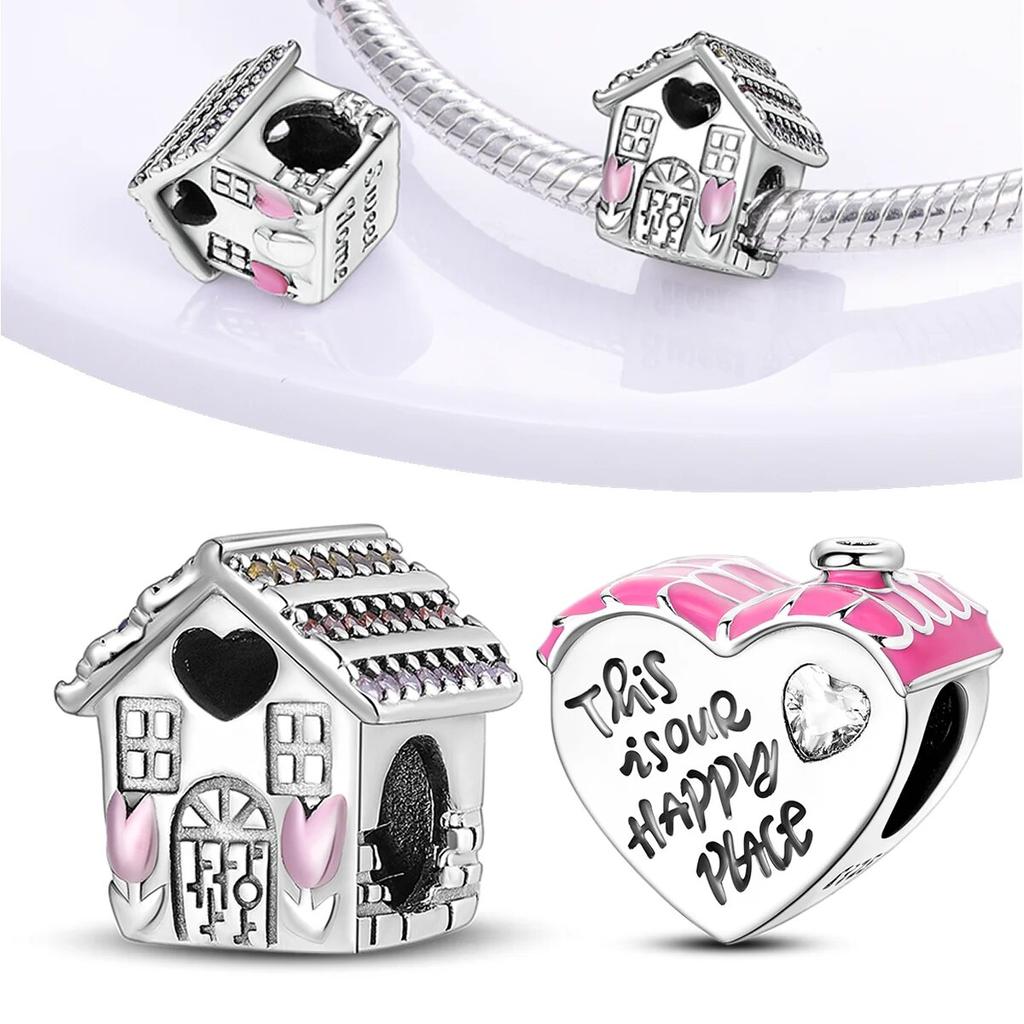 The Home Charms Beads 925 Sterling Silver Lovely House Dangle Fitfashionbracelet Necklace Diy Jewelry