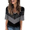 Женские футболки с V-образным вырезом, топы с половиной рукавов, повседневные летние футболки с принтом, футболка, блузка
