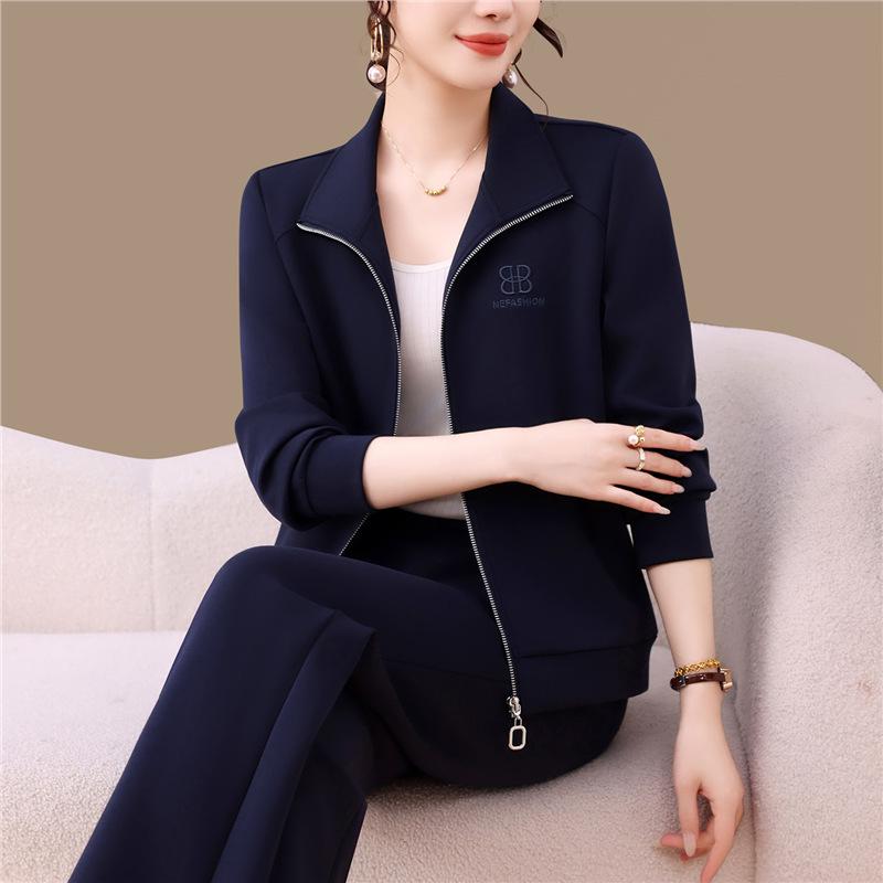 Женский модный костюм-двойка: Куртка с длинным рукавом и брюки широкого кроя для весны и осени