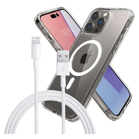 Etui Spigen Ultra Hybrid Mag Do Magsafe Do Apple Iphone 14 Pro White + Kabel 1M Lightning