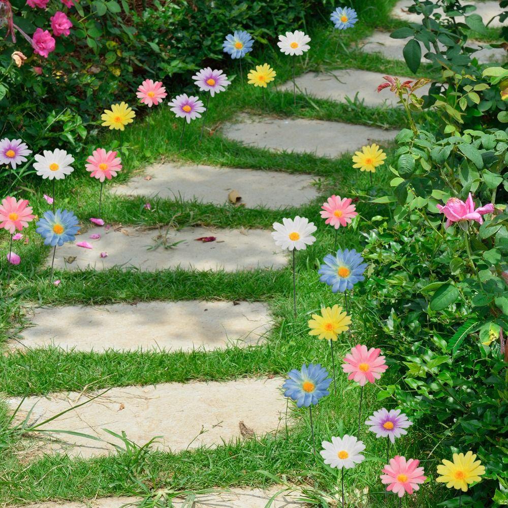 10pcs Metal Decorative Garden Stakes Colorful Garden Pile Flower Ground Stake Yard