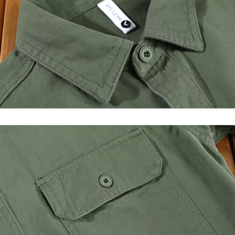 Японский стиль рабочая одежда хлопковые мужские рубашки весна/осень повседневная рубашка с длинным рукавом уличная одежда двойной карман свободный топ на пуговицах