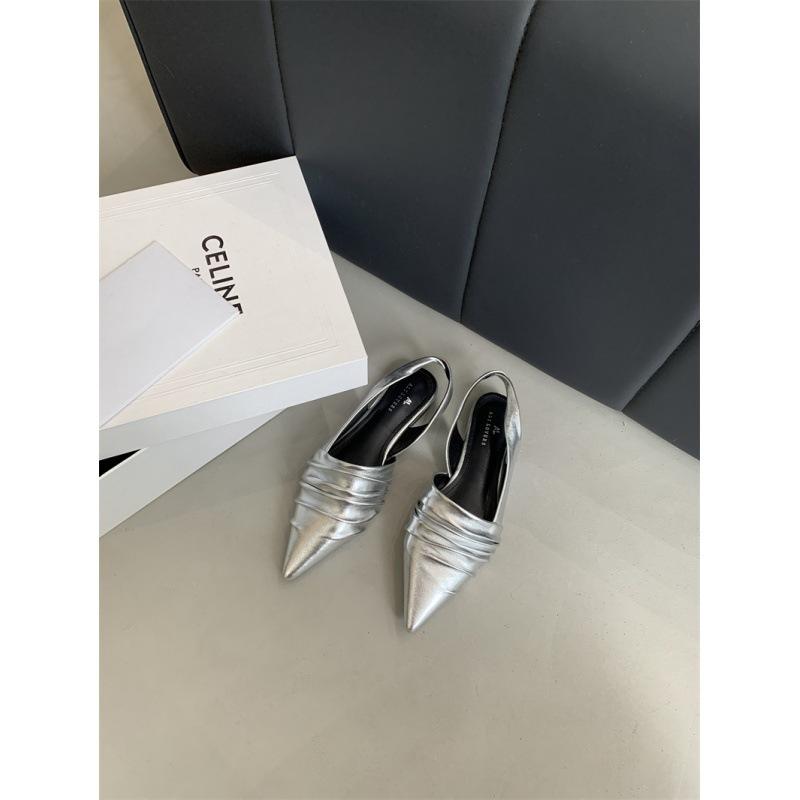 2025 Spring and Autumn New French Pointed Head Low Heel Empty Half Slippers Women's Flat Bottom Soft Leather Gentle Wind Bag Head Single