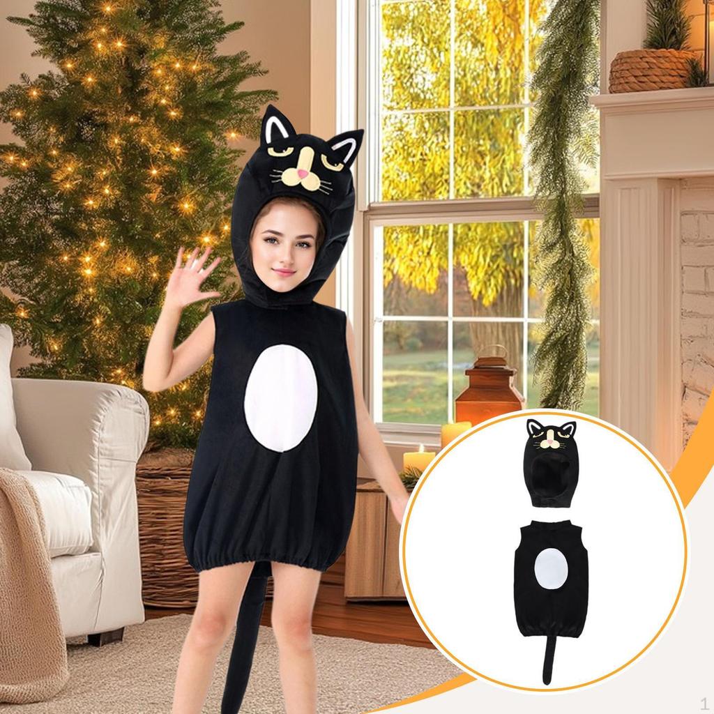 Костюм кошки на Хэллоуин, косплей животного для сценического выступления, для детей, мальчиков