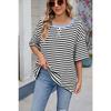 Весна и лето Новая женская полосатая контрастная свободная футболка с короткими рукавами