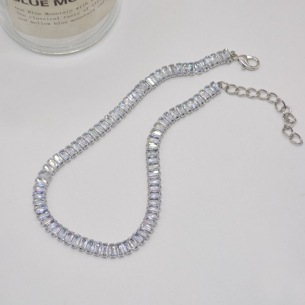 Square Zircon Pendant Necklace Delicate Beaded Necklaces Sweet Shiny Zircon Choker  Wedding