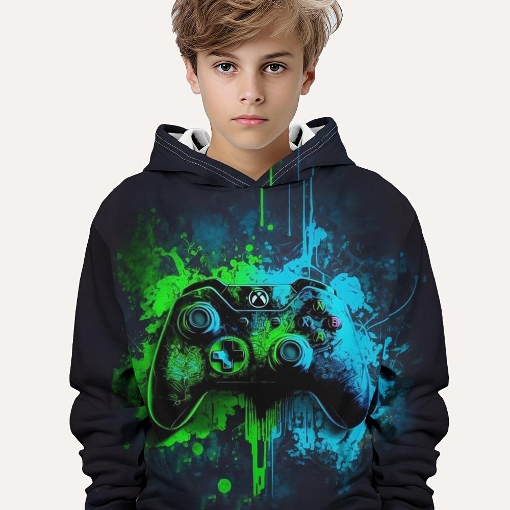 Детская одежда Толстовки с капюшоном для мальчиков с длинным рукавом и принтом 3D-геймпада Детская одежда на весну и осень Повседневная одежда для отдыха на природе Стильная одежда для мальчиков и девочек Топы
