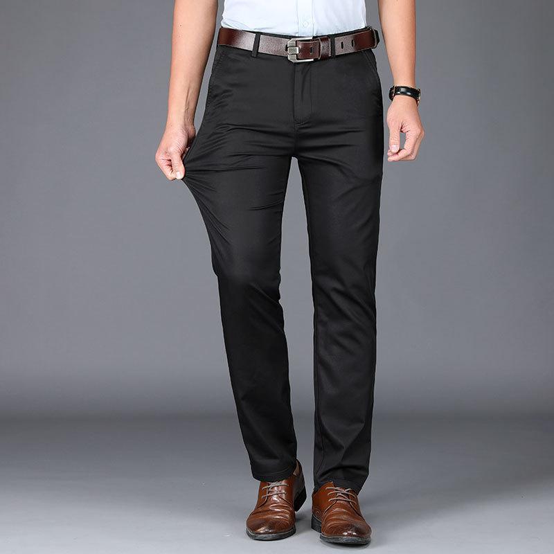 Тонкие мужские повседневные брюки Tencel эластичные повседневные брюки среднего возраста мужские летние повседневные мужские прямые брюки с высокой талией