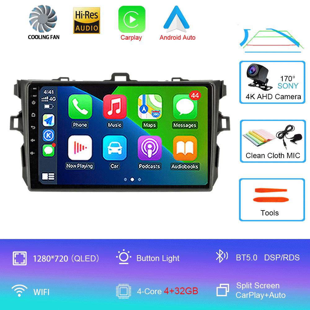 Android 14 Carplay 2din Car Radio For Toyota Corolla E140/150 2007 - 2013 4G GPS Multimedia video Player Stereo WIFI+4G