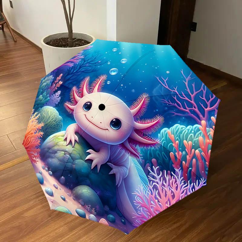 1PC Axolotl Ocean Automatic Open/Close Umbrella with Windproof, 8-Rib Sturdy Canopy, Durable Ribs, Fashionable Design, Outdoor Accessory, Fun Prin, Ho