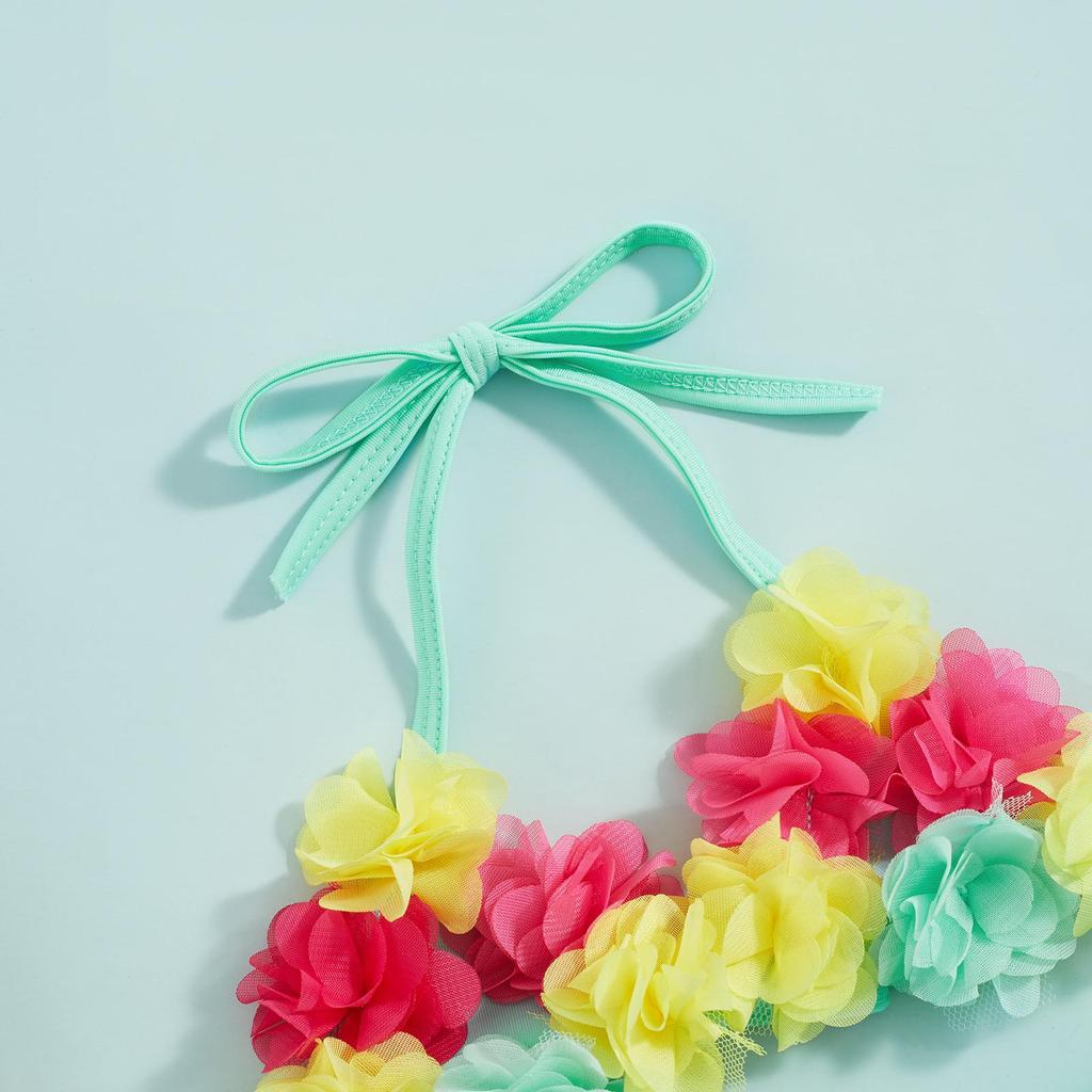 Купальники из 3 предметов для маленьких девочек 6, 12, 18, 24 месяцев, цветочный декор, завязка на шее, топы на шее, шорты с оборками, шляпа от солнца, комплект купальников с разрезом в бикини