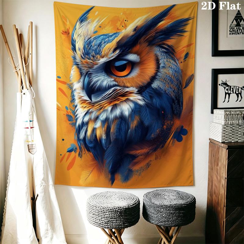 Magical Blue Owl Tapestry Psychedelic Galaxy Wall Hanging Art Decor for Bedroom Living Room Home Wall Decor