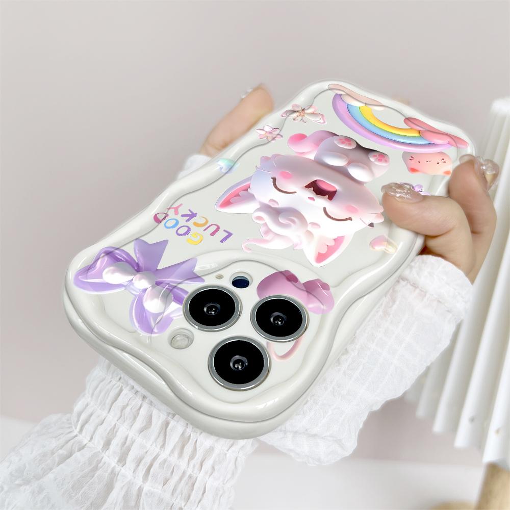 For iPhone 16 15 14 13 12 Samsung S24 S23 S22 A06 A13 A14 A15 A16 A55 Redmi Note 13 12 Lovely Cartoon Cat Pattern Soft Shockproof Wave Edge Phone Case