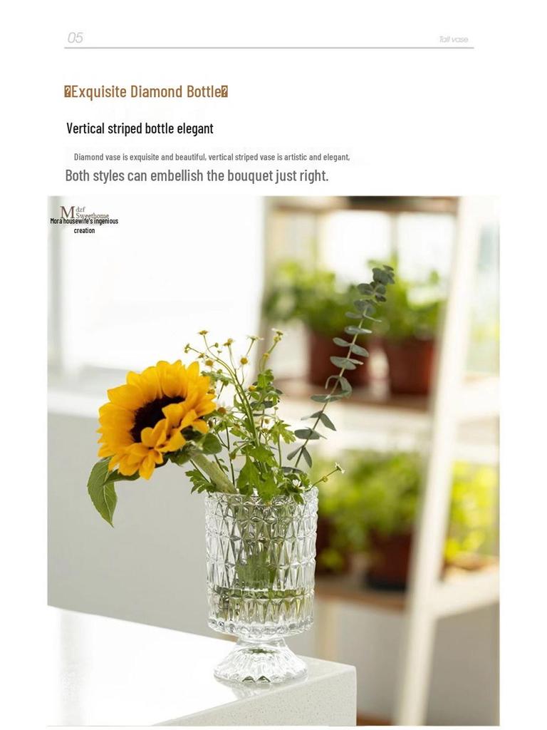 Европейская стеклянная ваза на высокой ножке: Креативный гидропонный прозрачный дизайн для элегантного домашнего декора