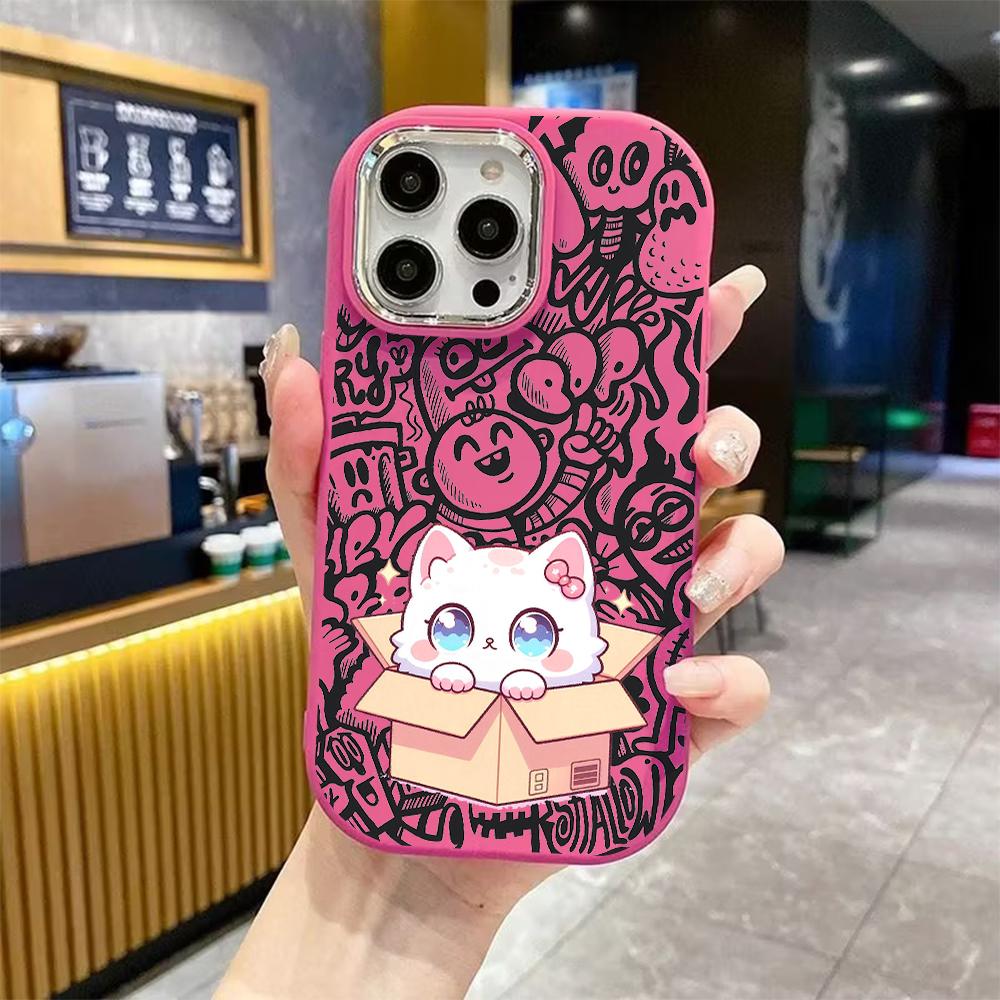 Чехол для телефона: 2D плоский дизайн, подходящий для защитного чехла iPhone 18 17 16 15 14 13 Pro, стиль для пары, маленький белый котенок на картонной коробке, Рождество и