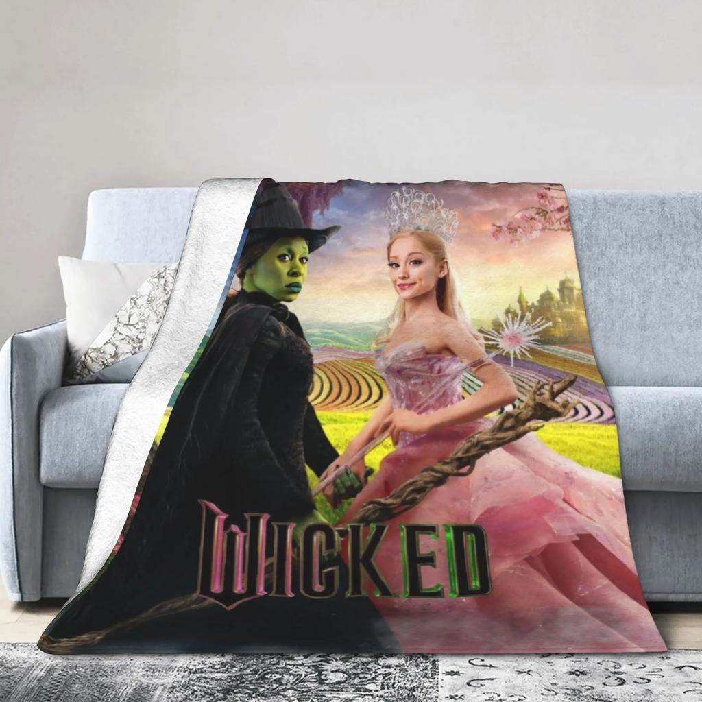 Elphaba Glinda Wicked Movie Warm Plush Throw Blanket for Kids and Adults Flannel Couch Bedspread Sofa Cover