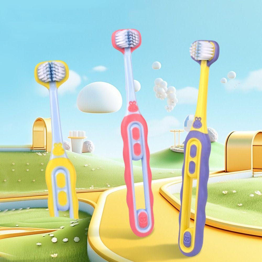 2Pcs Soft Bristle Children's Toothbrush Dental Oral Care Three Head Toothbrush  For Aged 3-12 Years
