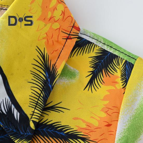 Комплект гавайской одежды для малышей, рубашка с изображением пальмовых листьев на закате, шорты, детский костюм в стиле кокоса, дышащая повседневная летняя одежда для повседневной носки