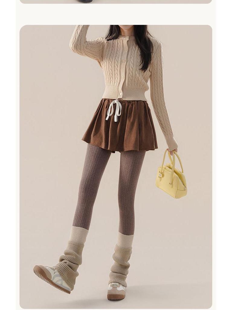 Женские ретро вельветовые колготки с кабельным узором - Высокая посадка, Утягивающие, Японский стиль, Универсальные милые осенне-зимние носки