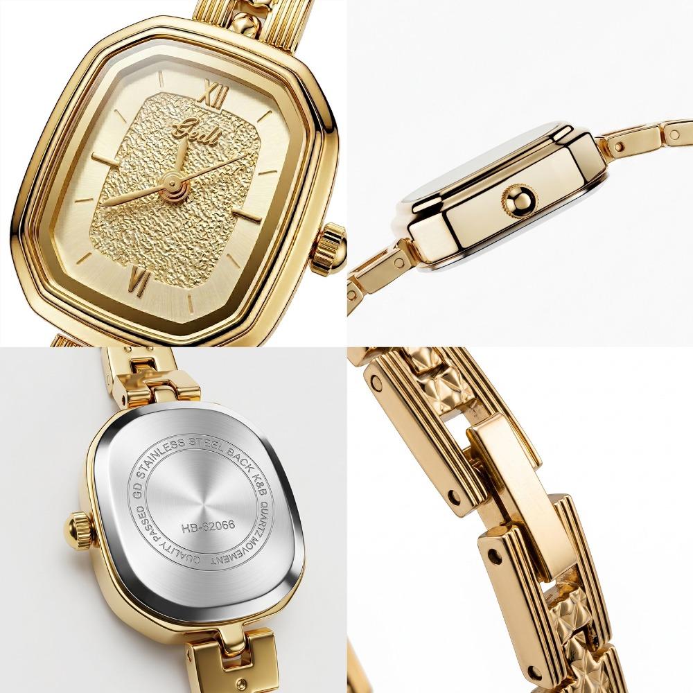 Women Quartz Wrist Watch Square Cushion Case Textured Dial Roman Numeral Metal Bracelet Vintage Elegant Wristwatch